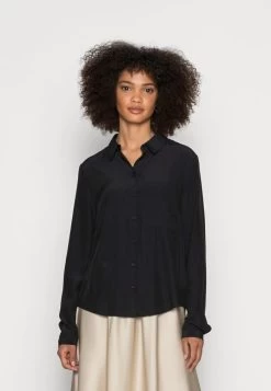 Women's Anna Field Basic With Pocket Button Down Blouse Black | TIUGNLA-64