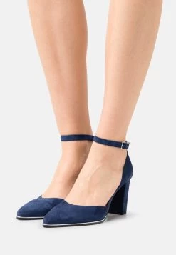 Women's Anna Field Block Heel Buckle Heels Dark Blue | LHIQCFA-36