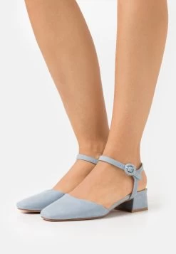 Women's Anna Field Block Heel Buckle Heels Blue | YKLBQJV-50