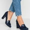 Women's Anna Field Block Heel Slip On Heels Dark Blue | RWSAYTZ-90