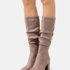 Women's Anna Field Block Heel Zip UP Boots Grey Brown | IKSZXAT-84