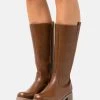 Women's Anna Field Block Heel Zip UP Boots Brown | QWTKSOR-89