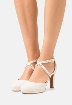 Women's Anna Field Block Heel Platform Buckle Heels White | KMDFRHA-26