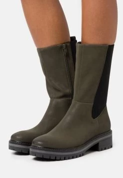 Women's Anna Field Block Heel Platform Zip UP Platform Boots Dark Green | PORKFGB-96