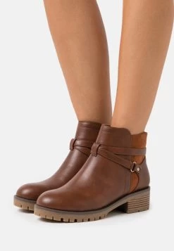 Women's Anna Field Classic Block Heel Zip UP Ankle Boots Brown | OYRKVZW-98