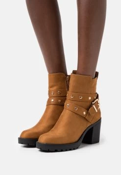 Women's Anna Field Classic Block Heel Zip UP Ankle Boots Brown | YSIAWED-96