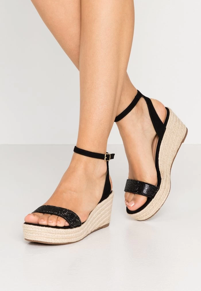 Women's Anna Field Espadrille Wedge Platform Buckle Sandals Black | YUOWJZN-45