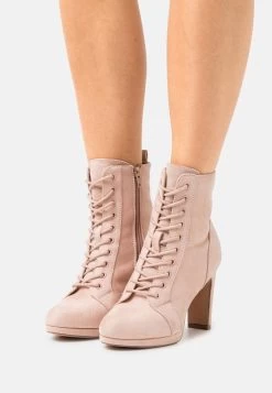 Women's Anna Field Heeled Block Heel Platform Zip UP Ankle Boots Beige | DSXUTQB-08