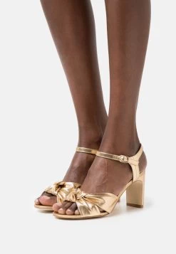 Women's Anna Field LEATHER Block Heel Buckle Sandals Gold | CLBDPVN-60
