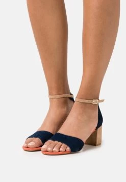 Women's Anna Field LEATHER Block Heel Buckle Sandals Dark Blue | EFAVXOS-31