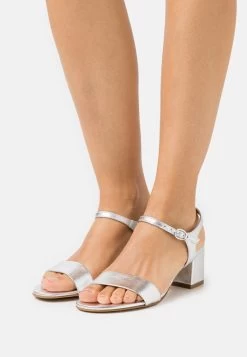 Women's Anna Field LEATHER Block Heel Buckle Sandals Silver | JORFXZK-86