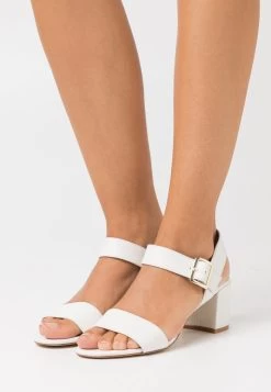 Women's Anna Field LEATHER Block Heel Buckle Sandals White | KSNMYDT-35