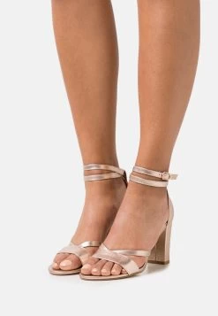 Women's Anna Field LEATHER Block Heel Buckle Sandals Rose Gold | LHZPNRY-62