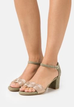 Women's Anna Field LEATHER Block Heel Buckle Sandals Green | MCGYHNF-67