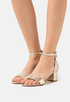 Women's Anna Field LEATHER Block Heel Buckle Sandals Gold | MLEHBAS-64