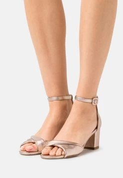 Women's Anna Field LEATHER Block Heel Buckle Sandals Rose Gold | NSWOVCH-87