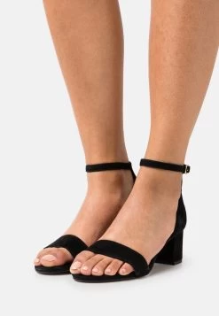 Women's Anna Field LEATHER Block Heel Buckle Sandals Black | RHVFDXC-27
