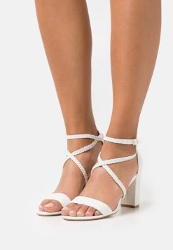 Women's Anna Field LEATHER Block Heel Buckle Sandals White | RNQEHBP-30