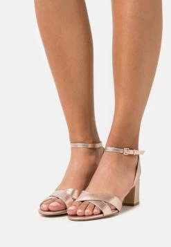 Women's Anna Field LEATHER Block Heel Buckle Sandals Rose Gold | RYNJCQO-81
