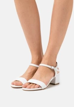 Women's Anna Field LEATHER Block Heel Buckle Sandals White | UVDHSZM-76