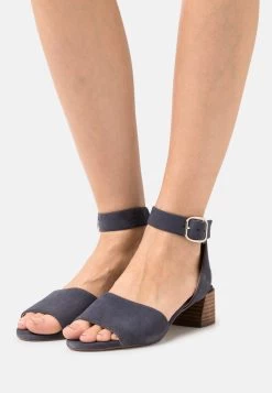 Women's Anna Field LEATHER Block Heel Buckle Sandals Dark Blue | VUCBTOH-31