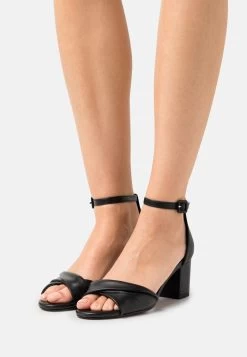 Women's Anna Field LEATHER Block Heel Buckle Sandals Black | VXWQFUY-73