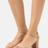 Women's Anna Field LEATHER Block Heel Buckle Sandals Beige | VYCJMEZ-63
