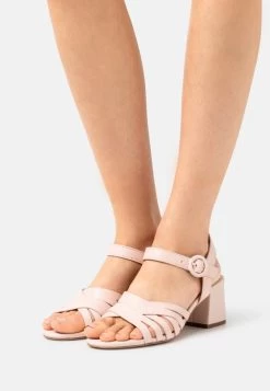 Women's Anna Field LEATHER Block Heel Buckle Sandals Light Pink | XPEOAWN-91