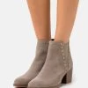 Women's Anna Field LEATHER Block Heel Slip On Ankle Boots Grey Brown | FJUNDBY-43