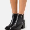 Women's Anna Field LEATHER Block Heel Slip On Ankle Boots Black | TSLJHWC-94