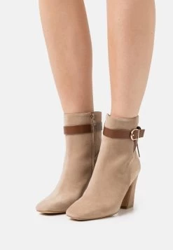 Women's Anna Field LEATHER Block Heel Zip UP Ankle Boots Beige | GLKNYZX-31