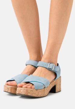 Women's Anna Field LEATHER Block Heel Platform Buckle Sandals Light Blue | BGOMQRA-63