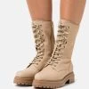 Women's Anna Field LEATHER Block Heel Platform Zip UP Boots Beige | DHGUSNA-89