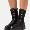 Women's Anna Field LEATHER Block Heel Platform Zip UP Boots Black | FAWDYQZ-12