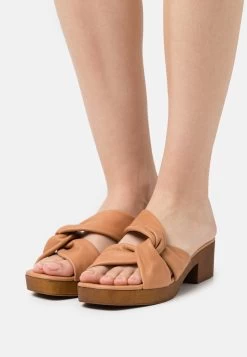 Women's Anna Field LEATHER Block Heel Platform Slip On Slippers Brown | SXPMEIO-38