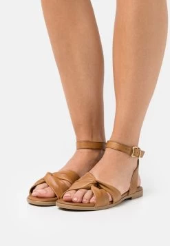 Women's Anna Field LEATHER Flat Buckle Sandals Brown | KFAZPDN-96