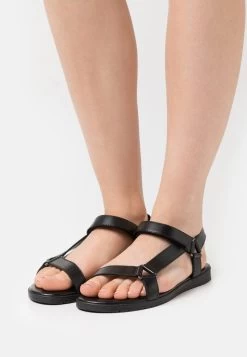Women's Anna Field LEATHER Flat Hook And Loop Sandals Black | CZGKUIM-50