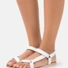 Women's Anna Field LEATHER Flat Hook And Loop Sandals White | SDPYCXI-68