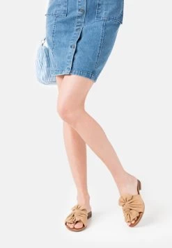 Women's Anna Field LEATHER Flat Slip On Slippers Beige | BDEYMHR-50