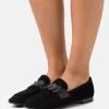 Women's Anna Field LEATHER Flat Slip On Low Shoes Black | BXYRMWP-10