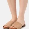 Women's Anna Field LEATHER Flat Slip On Slippers Beige | EAVINGZ-39