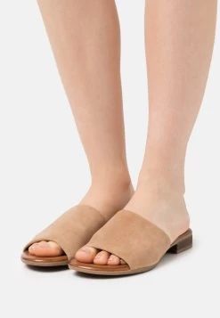 Women's Anna Field LEATHER Flat Slip On Slippers Beige | EAVINGZ-39