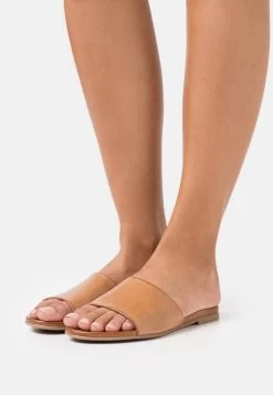 Women's Anna Field LEATHER Flat Slip On Slippers Beige | FUBDJKH-48