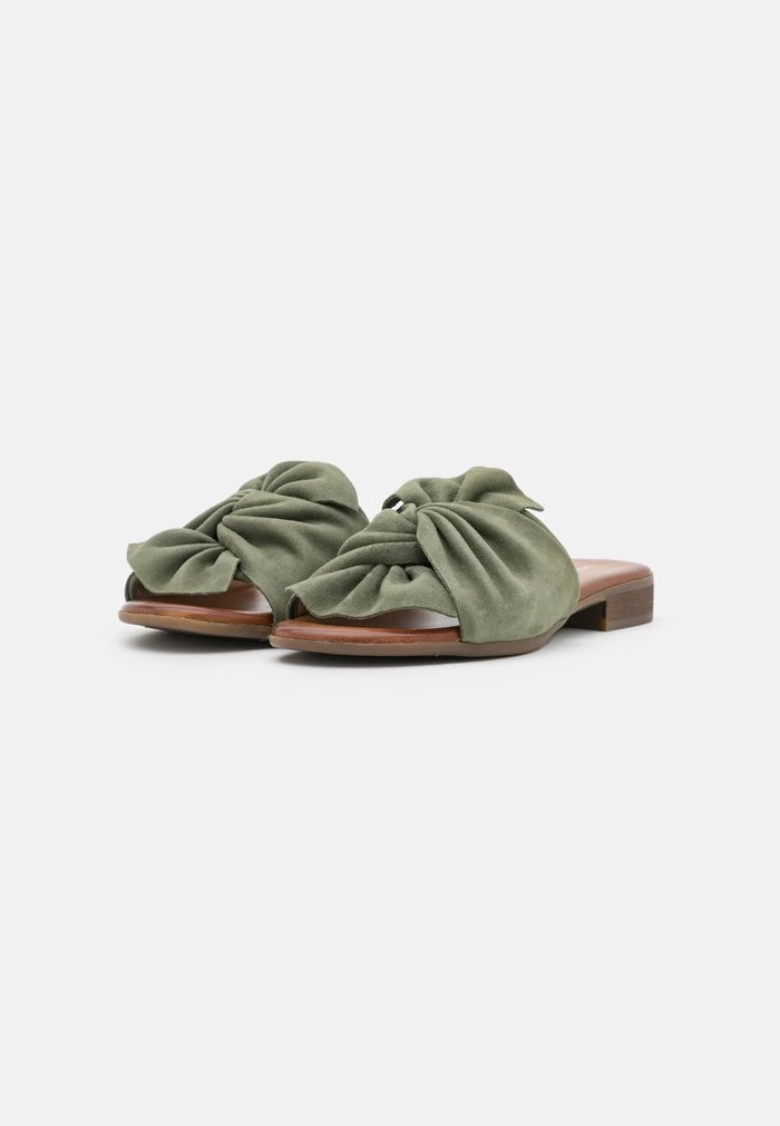 Women's Anna Field LEATHER Flat Slip On Slippers Green | ONKCADV-61 - Image 3