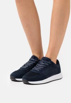 Women's Anna Field LEATHER Flat Sneakers Dark Blue | IWQUMYO-65