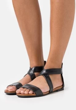Women's Anna Field LEATHER Flat Zip UP Sandals Black | MXLDECV-69