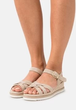 Women's Anna Field LEATHER Wedge Buckle Sandals Beige | ATJZURX-80