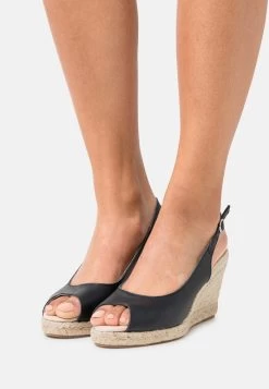 Women's Anna Field LEATHER Wedge Buckle Sandals Dark Blue | PGZEMSD-91