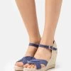 Women's Anna Field LEATHER Wedge Platform Buckle Sandals Dark Blue | EWNXBKH-27