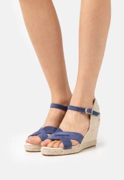 Women's Anna Field LEATHER Wedge Platform Buckle Sandals Dark Blue | EWNXBKH-27